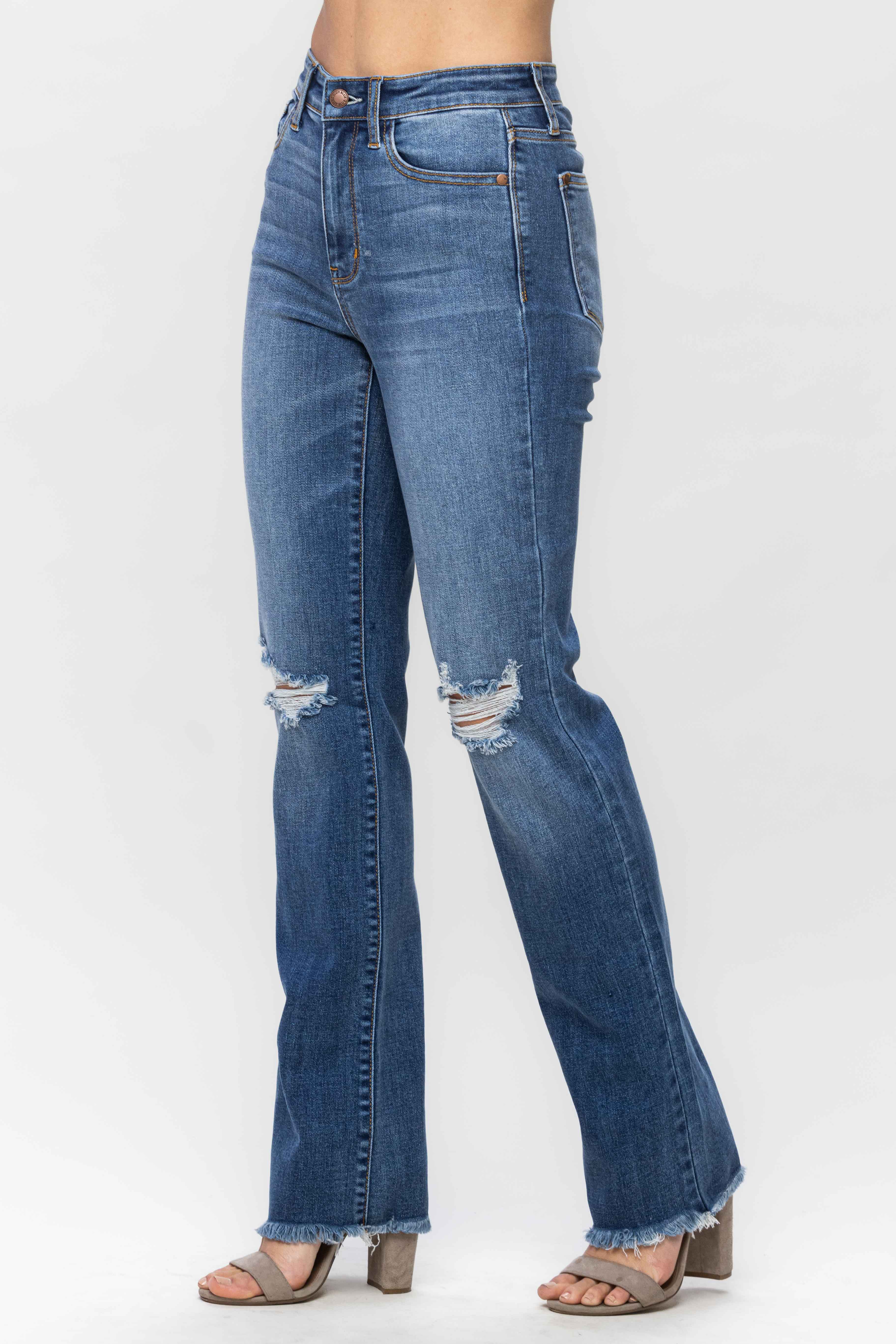 Judy Blue High Waist Destroy & Fray Hem Straight