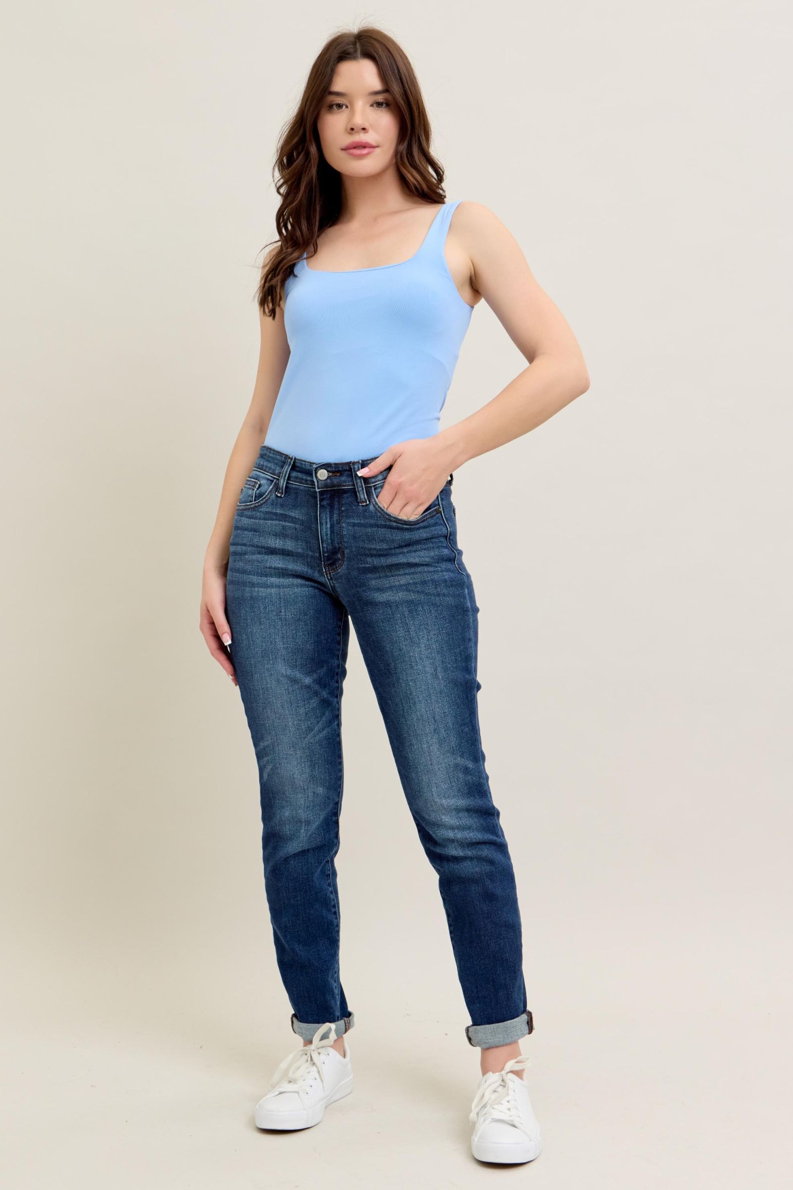 PRE-ORDER Judy Blue Classic Medium Wash Cuffed Slim Fit Jeans