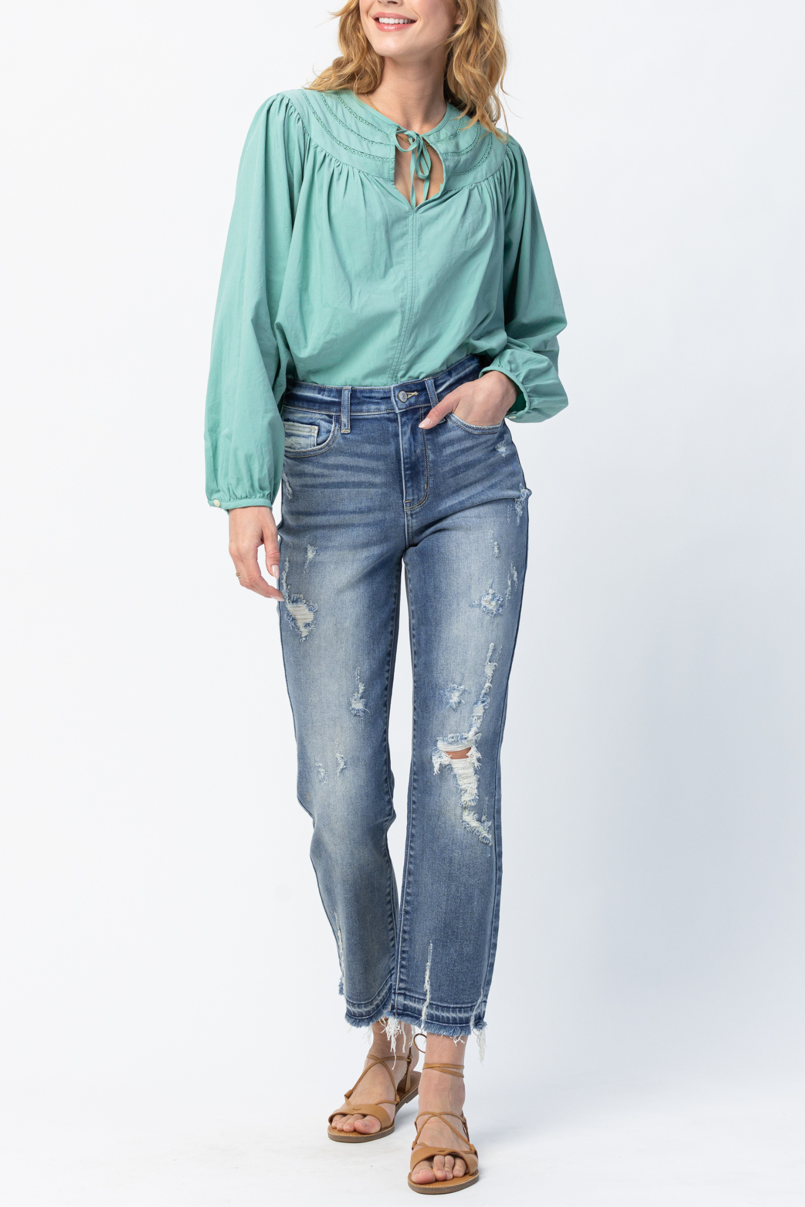 Judy Blue High Waisted Release Hem Ankle Straight Leg Jeans