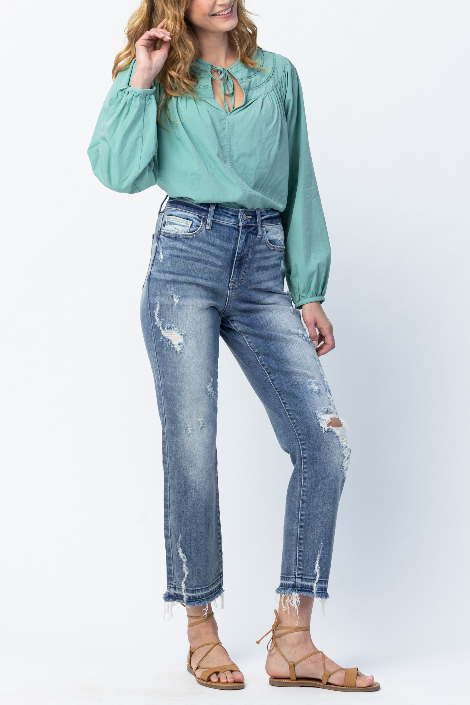 Judy Blue High Waisted Release Hem Ankle Straight Leg Jeans