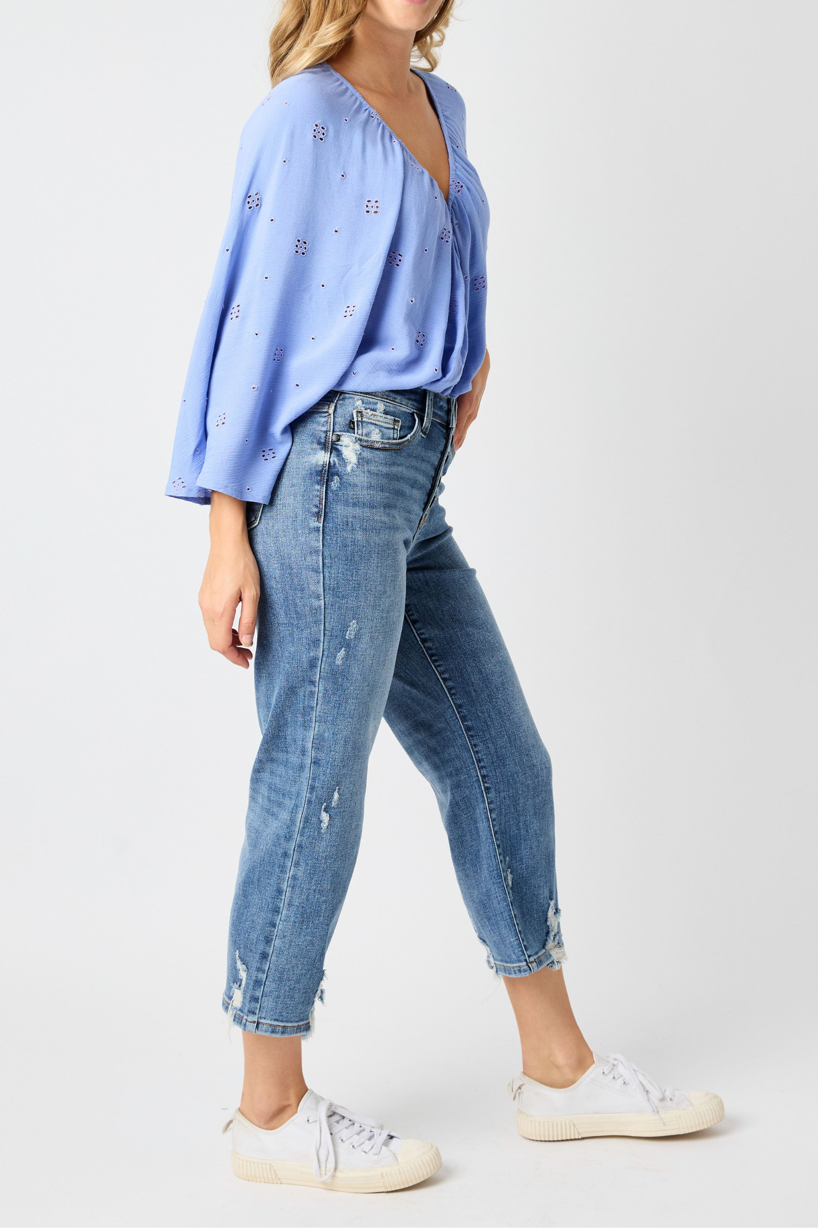 Judy Blue High Waist Destroy Button Fly Wide Leg Crop