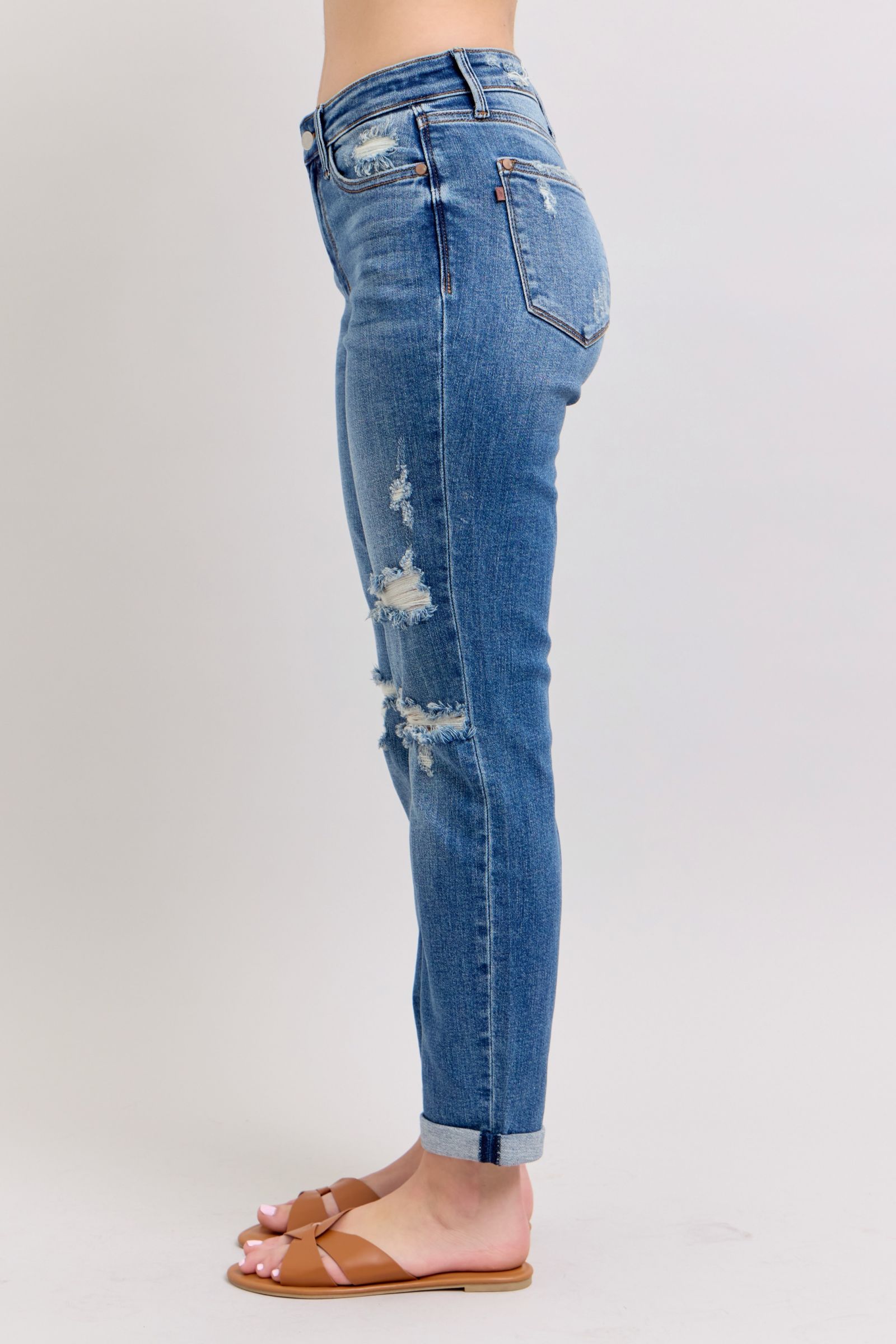 Judy Blue Mid Rise Vintage Wash Destroy Boyfriend Jeans