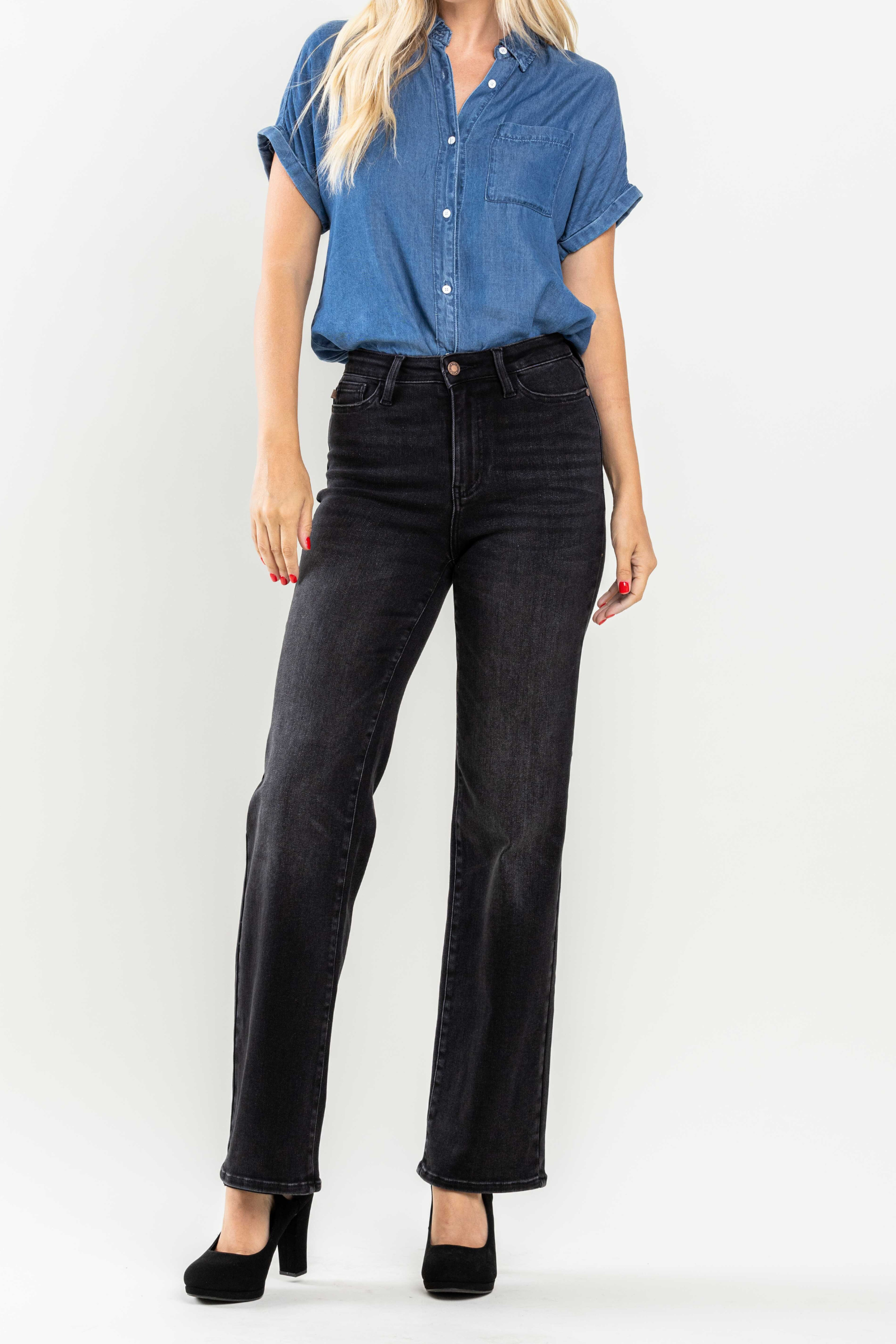 Judy Blue 90's Washed Black High Waist Straight Leg Jeans