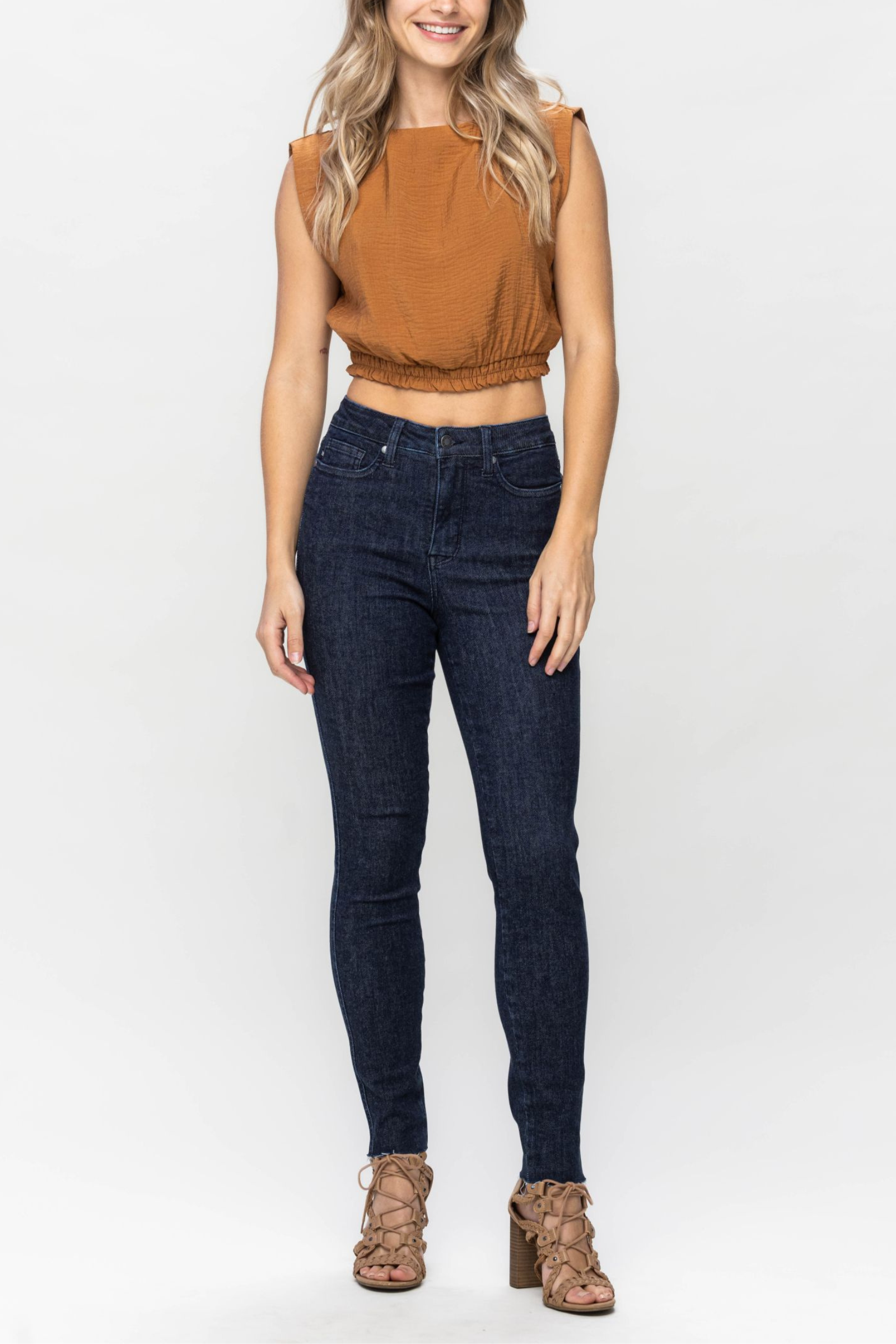 Judy Blue Dark High Waist Tummy Control Raw Hem Skinny