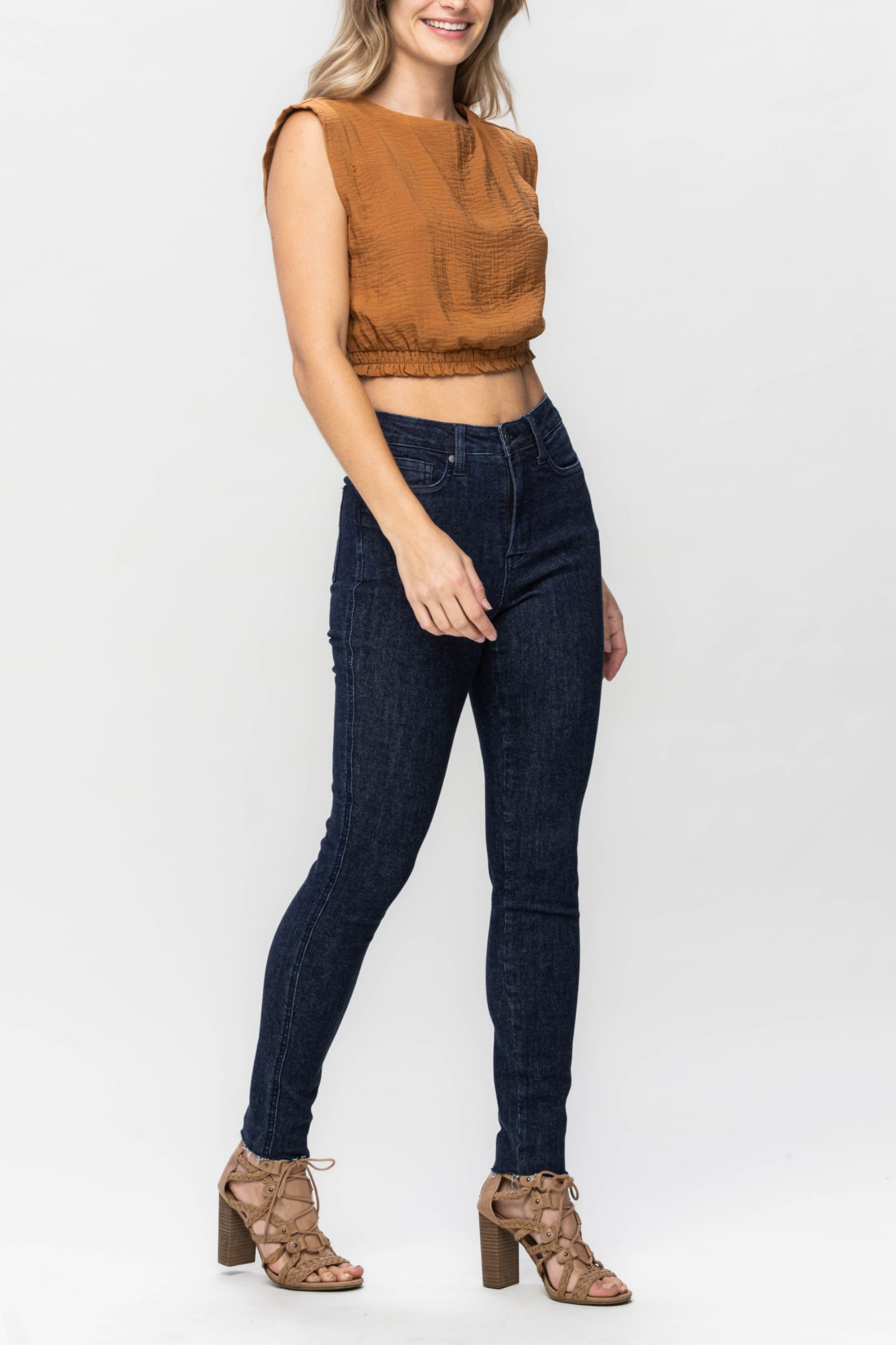 Judy Blue Dark High Waist Tummy Control Raw Hem Skinny