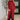 A woman models a long-sleeve, cowl-neck, midi-length knit sweater in heathered red. The sweater features a draped wrap-style front panel over a sheer, dark lining.
