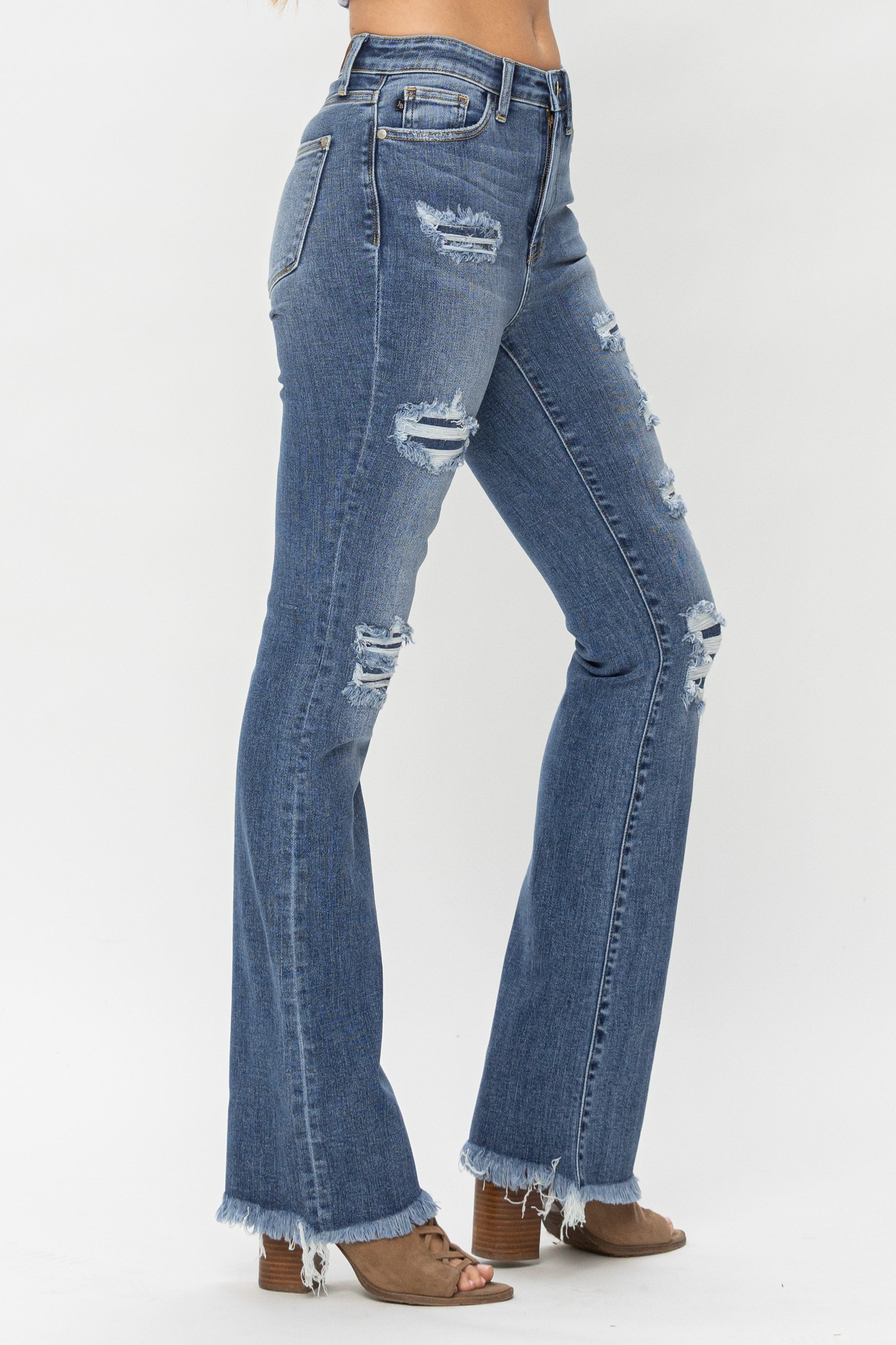 Judy Blue High Waist Patched Bootcut Jeans-Denim-Watermelon Apparel
