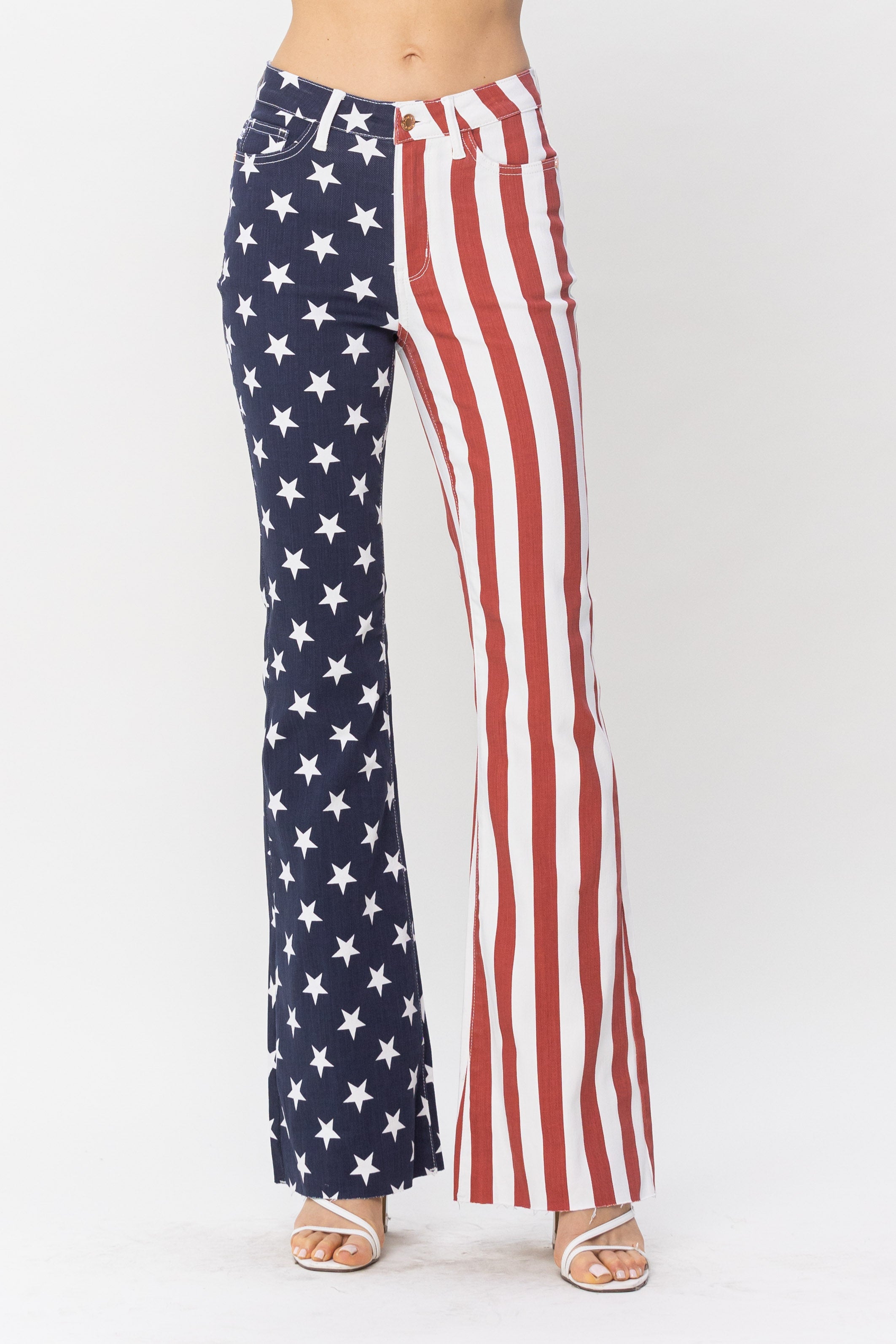 Judy Blue High Waist American Flag Pring Flare-Denim-Watermelon Apparel