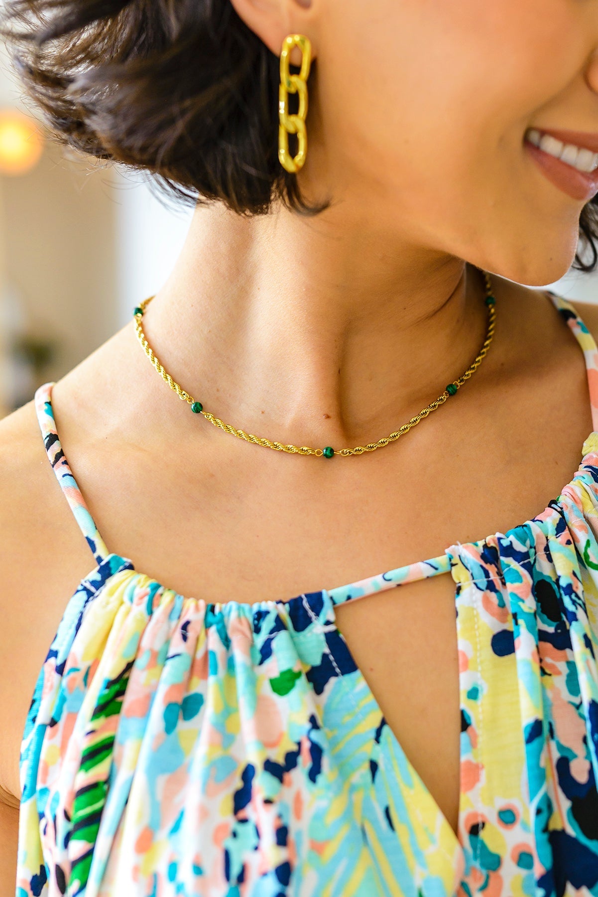 Drops of Turquoise Gold Necklace-Womens-Watermelon Apparel