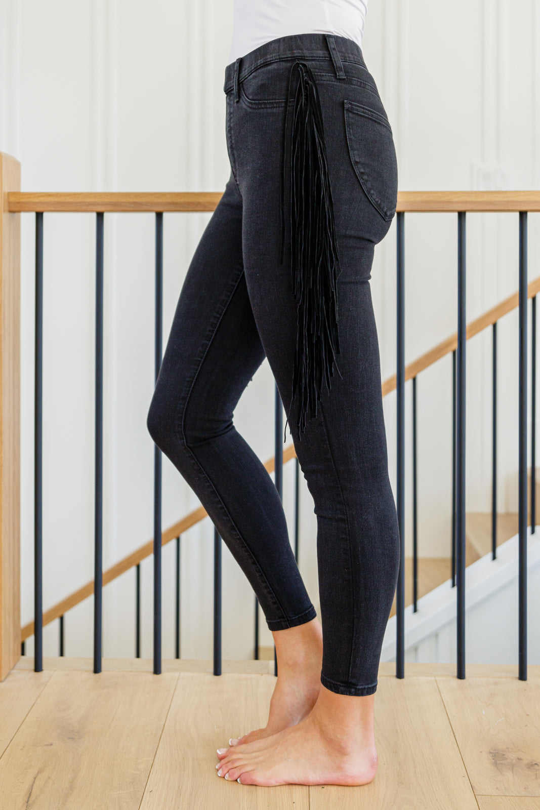 Hilary Side Fringe Skinny Jegging In Black-Womens-Watermelon Apparel