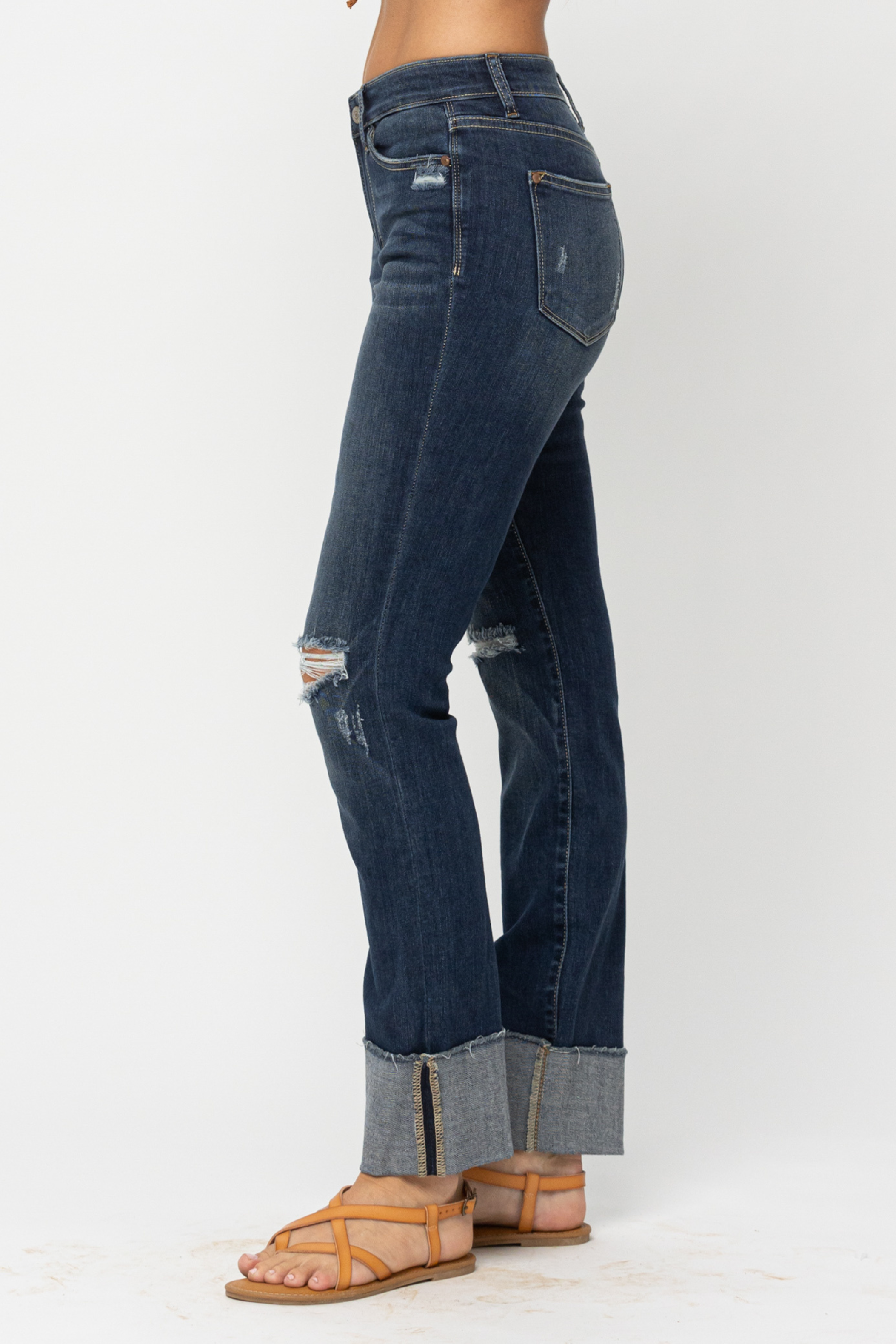 Judy Blue Mid Rise 4" Cuff Minimal Destroy Straight